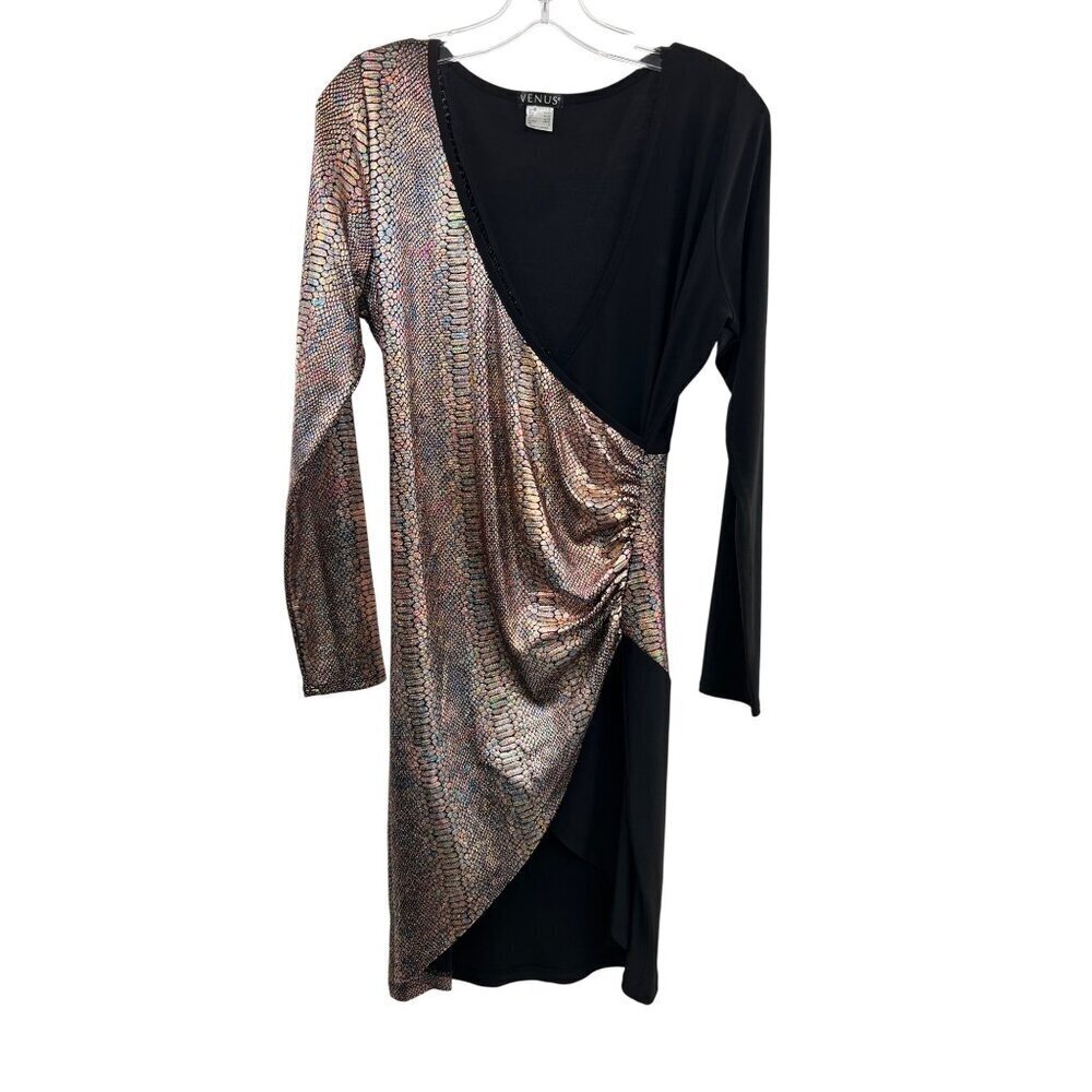 Venus Women's Bodycon Hi Low Dress Long Sleeve Multicolor Metallic Medium
